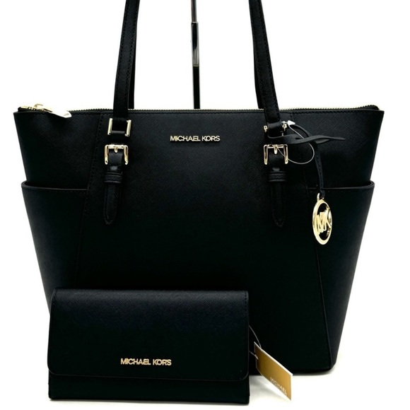 Michael Kors Handbags - Michael Kors Large Charlotte TZ Tote Bag & Large Trifold Wallet Black/Gold